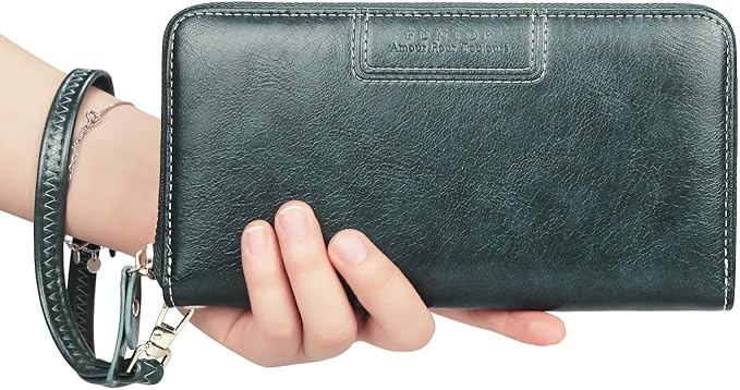 FT FUNTOR Wristlet Wallets for Women, Ladies PU Vegan Leather Clutch Wallet Zip around Phone Purse Card Holder Organizer