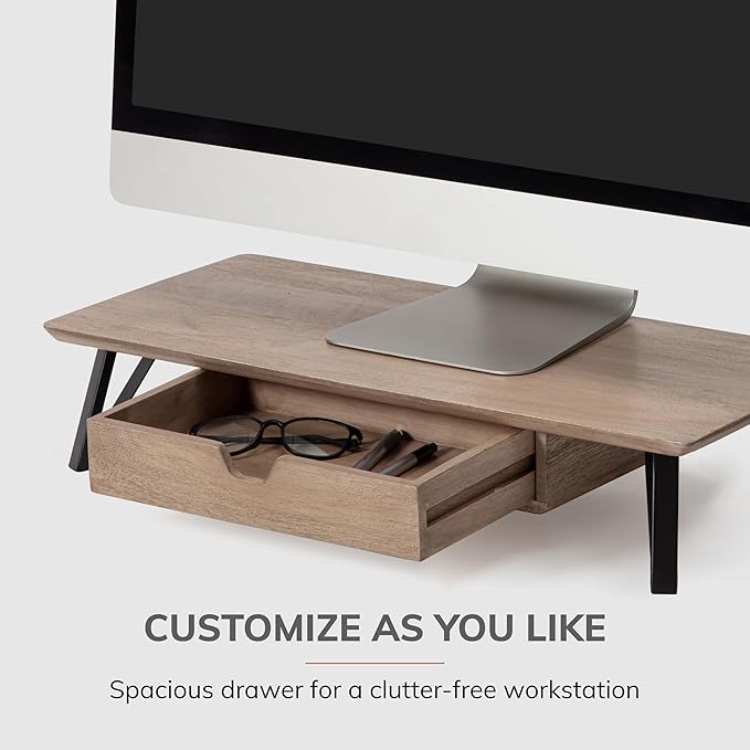 Anji Mountain Monitor Stand - Desktop Organizer & Laptop Riser, Ergonomic Monitor Riser, Space-Saving Monitor Stand for Desk, Durable Construction, Easy Assembly, Ideal for Home & Office,Biscotti