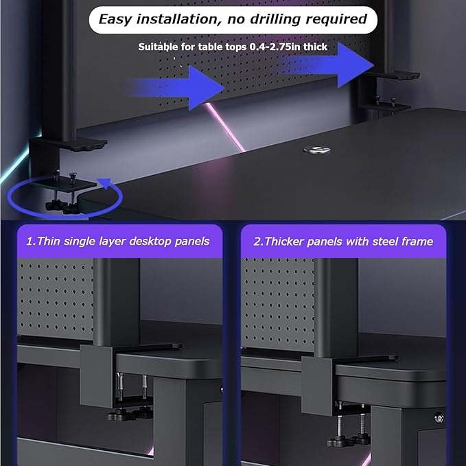 Clamp On Desk Organizer Shelf, BLACK Desk Extender Pegboard Workstation,Computer Desk Accessories for Office, Privacy Panel for Gaming Desk,23.6/31.4/39.3in Desktop Shelving System (100cm/39.3in)