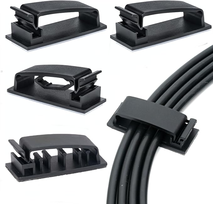Cable Clips 50PCS, Self Adhesive Cable Management Clips, Cord Organizer Wire Clips Cord Holder for Appliances PC Wall Ethernet Cable Under Desk Nightstand Home Office Car