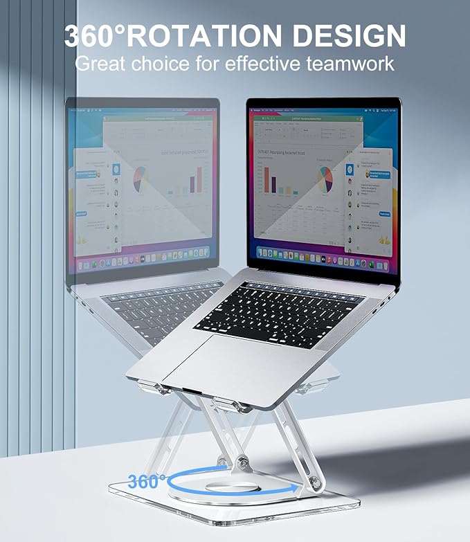 MCHOSE Acrylic Laptop Stand for Desk with 360 Rotating Base Ergonimic Foldable Clear Laptop Riser Compatible with MacBook Pro/Air Notebook up to 16 Inches, Ultra Thick Acrylic Transparent