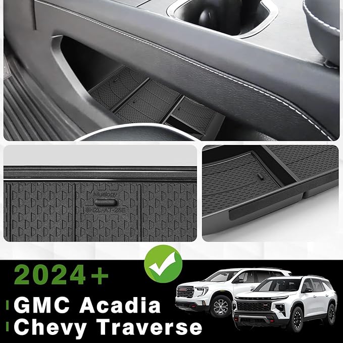 Muslogy Center Console Organizer Compatible with 2024-2026 GMC Acadia&Chevy Traverse Accessories Interior Storage Insert Tray Secret Compartment(Lower Center Tray+Console Organizer+Hidden Box)