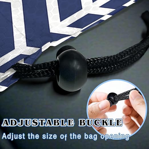 Car Trash Bag Hanging Back of Seat with Adjustable Snap Buckle Strap Cute Printed Drawstring Garbage Bags for Car-Blue White