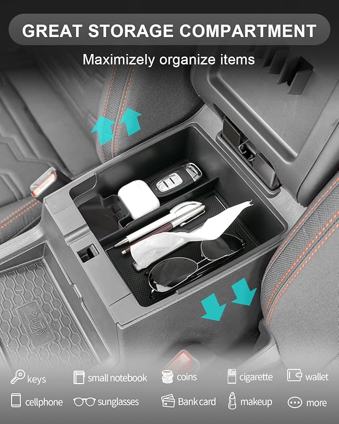 CDEFG Center Console Organizer Tray for 2022-2025 2026 Nissan Frontier with Tissue Slot, 2025 2026 Frontier Truck Accessories Middle Console Organizer Armrest Storage Box with Elastic Band