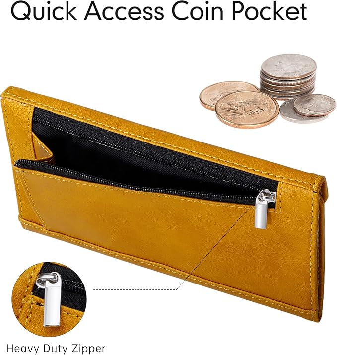 RFID Credit Card Holder Wallets, Envelop Style, Vegan Leather, 2 ID Windows, 1 Coin Pocket, Long Clutch, Ginger