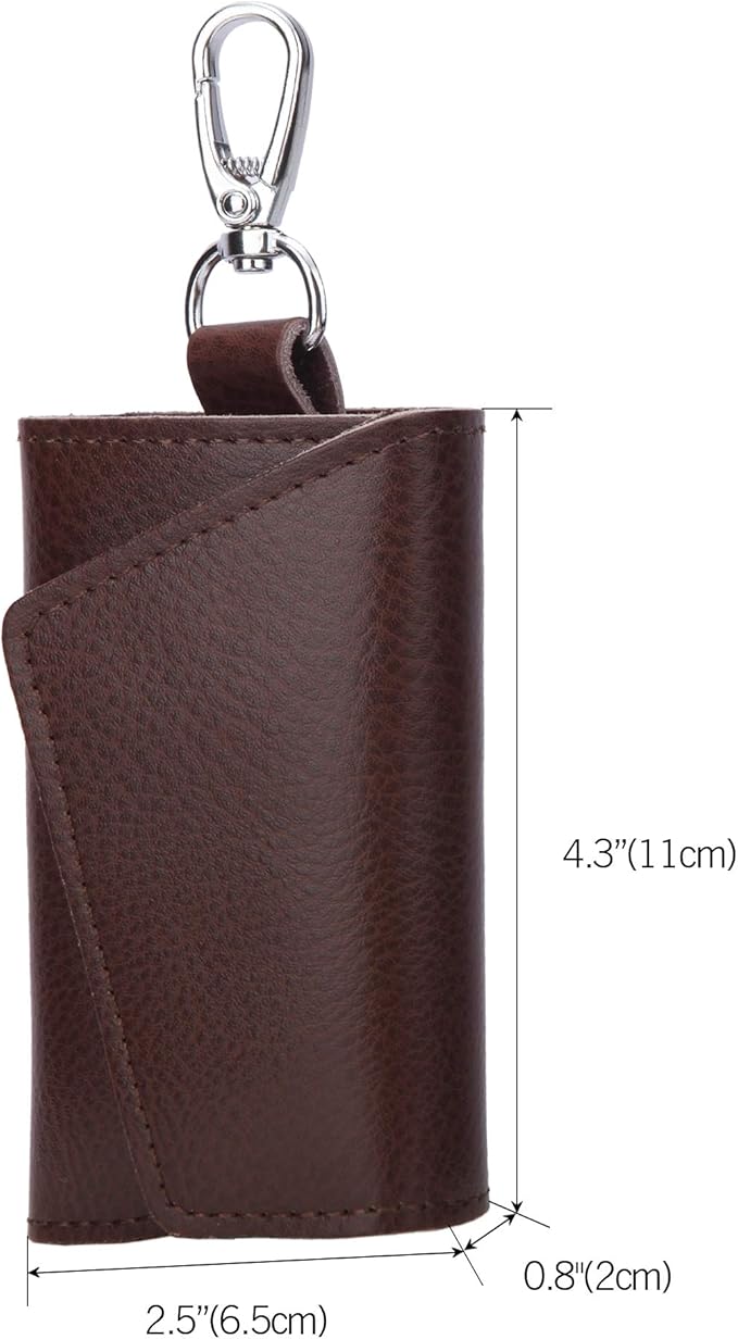 BAKUN Compact Leather Car Key Case, Key Holder Key Organizer Wallet, With 6 Hooks(Brown)
