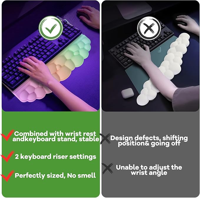 Ergonomic Wrist Rest for Keyboard, Soft Memory Foam Cloud Keyboard Stand Pad with Wrist Rest Set with Non-Slip Silicone Base, Easy Typing, Pain Relief, Comfort for Computer Laptop Mac - Rainbow