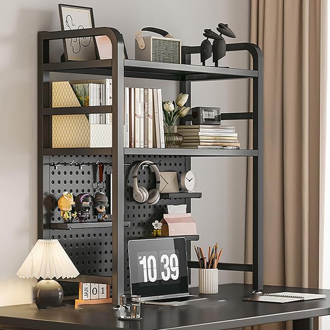 Standing Desk Shelf Desk Shelf Organizer, Countertop Hutch Bookcase Organizer, Desktop Bookcase Bookshelf Desk Hutch, Home Decor, Load Bearing Capacity 50 kg/110 lbs(Black,55*98*20cm/22*39*8in)