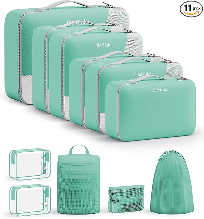 OlarHike 11 Set Packing Cubes for Travel, Gifts for Women Mom,Anti-Tearing Suitcase Organizer with Over 1000 pcs Mesh Holes,Vacation Essentials & Accessories for Cruise Ship