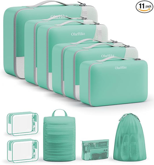 OlarHike 11 Set Packing Cubes for Travel, Gifts for Women Mom,Anti-Tearing Suitcase Organizer with Over 1000 pcs Mesh Holes,Vacation Essentials & Accessories for Cruise Ship