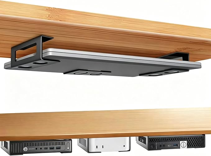 Under Desk Laptop Mount, Laptop Under Desk Mount 3 inches Tall Effective Space with Silicone Pad, Aluminum Under Desk Laptop Holder Rack for Laptop MacBook Dell OptiPlex PS4 & More