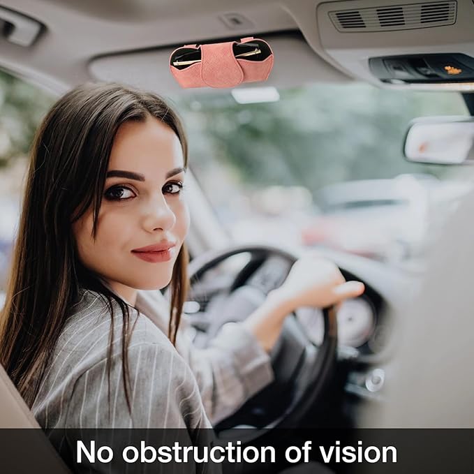 KINIVA Pink Car Visor Sunglass Holder Leather Glasses Case with Magnetic Closure for Car Interior Accessories