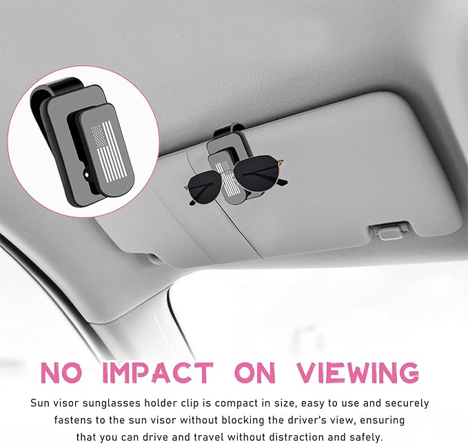 Ohleats Sunglasses Holder for Car Sun Visor, US Flag Metal Auto Eyeglass Hanger Clip, Multi-Function Ticket Card Clip Eyeglasses Mount, Truck Car Accessories for Men Women (Gray)