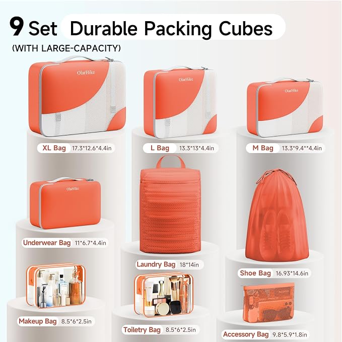 9 Set Packing Cubes for Travel, Gifts for Women Mom,Anti-Tearing Suitcase Organizer,OlarHike Vacation Essentials & Accessories for Cruise Ship