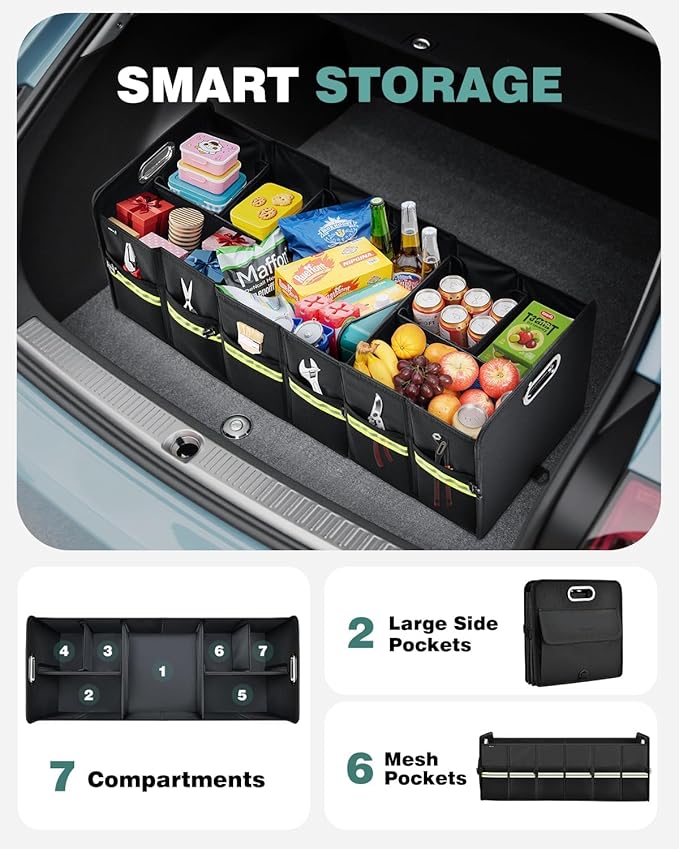 FLORICH Trunk Organizer for Suv, Large Truck Organizer Back Seat Storage Premium, Collapsible Multi-Compartment Car Organizers and Storage Waterproof