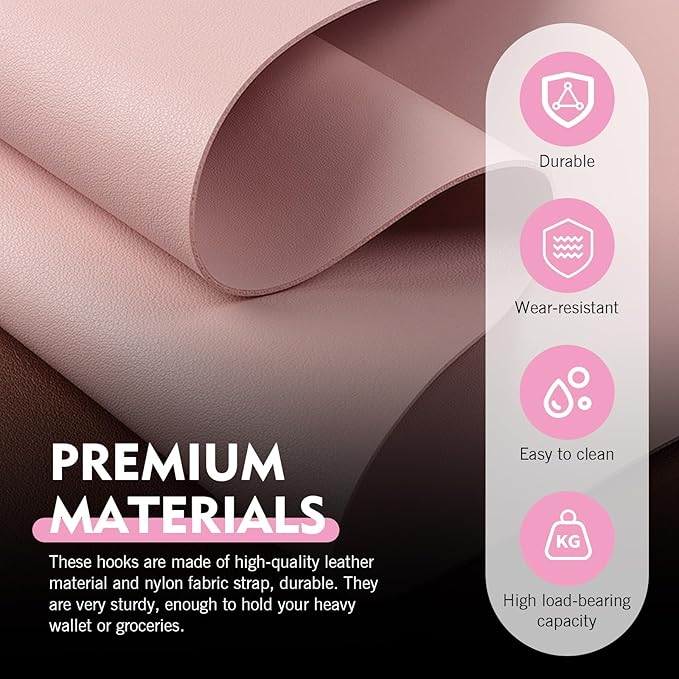 2PCS Car Headrest Hooks, Leather DIY Concealed Seatback Hook, Heavy-Duty Metal Storage Hanger for Purse Bags, Universal for Most Cars, SUVs, Trucks (Pink)