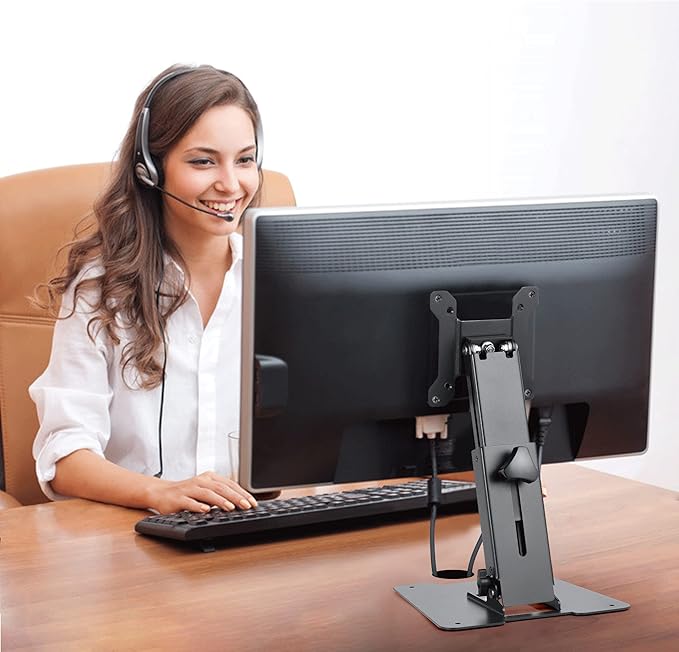 WEARSON Folding Monitor Stand - Height Adjustable Vesa Monitor Stand, Tilt, Rotation Free Standing Low Profile Desk Mount for Single Monitor up to 28 inch Screens Upgrade WS-03T