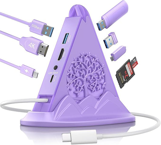 USB C Hub, Purple 8-in-1 Type C Multiport Adapter with 4K@30Hz HDMI, 100W PD, 5Gbps 1xUSB-C, 3xUSB-A 3.0, SD/TF Slots ï¼?RGB Lighting, Purple USB Hub for MacBook Air/Pro, iPad, iMac, Surface