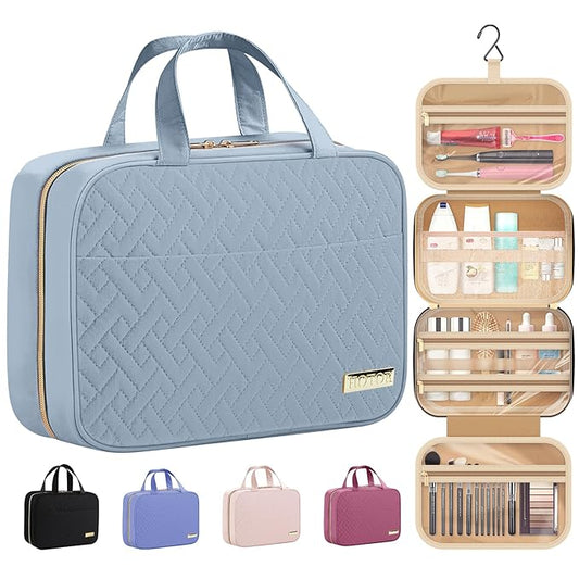 HOTOR Travel Toiletry Bag - Hanging Toiletry Bag for Women & Men, Makeup Bag/Big Comparment, Waterproof for Travel Accessories, Travel Essentials, Medium, Light Blue