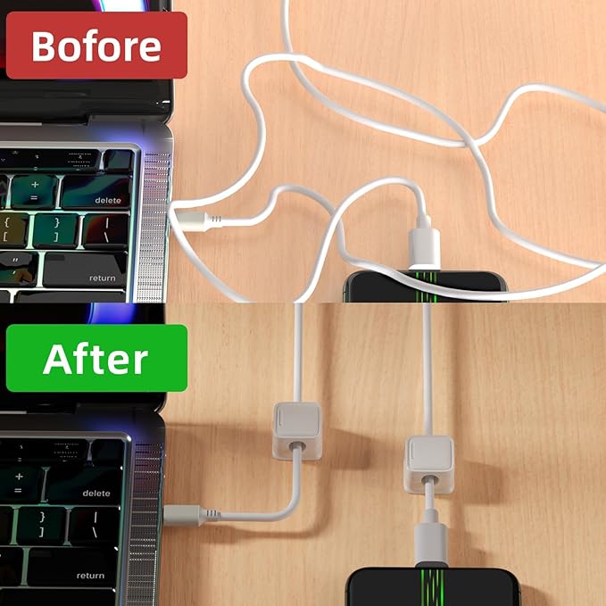 18 Pack Magnetic Cord Organizer Holder,Strong Adhesive Desk Cable Management Easy Open,Organize Phone Charging Cords Wire Holder Organizer Neatly for Home,Office,Car,Desk,Nightstand-White