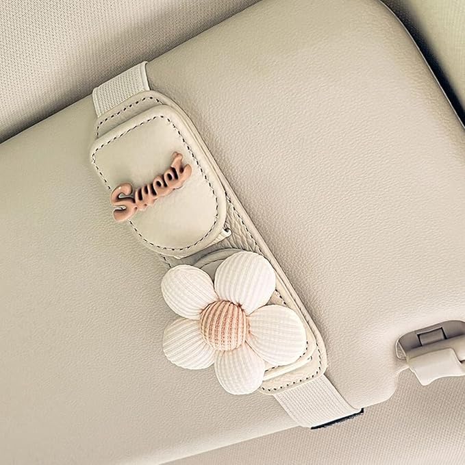 UNICOLD Magnetic Sunglasses Holder for Sun Visor, Double Position Genuine Leather Eyeglass Clip, Car Organizer