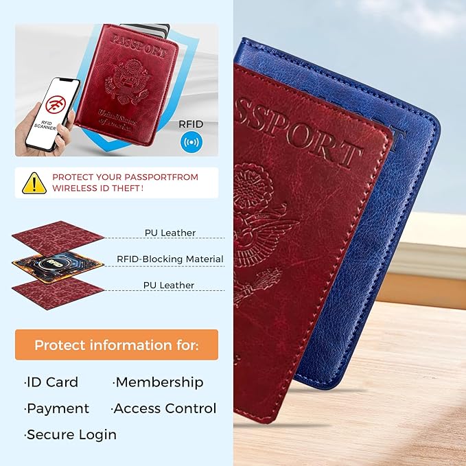 Passport Holder for Travel Essentials RFID Blocking Wallet Card Case PU Leather Passport Cover Women and Men (Coffee)