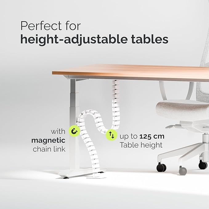 VALU Cable Management Spine – 49 Inch Cable Organizer for Height-Adjustable & Fixed Desks – Sturdy & Flexible with Magnetic Link – Cord Management System Under Desk with Steel Base & Non-Slip Pads
