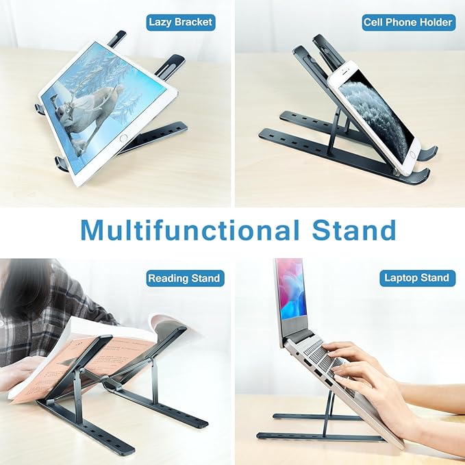 ivoler Laptop Stand, Laptop Holder Riser Computer Tablet Stand, 6 Angles Adjustable Aluminum Ergonomic Foldable Portable Desktop Holder Compatible with MacBook,iPad 10-15.6??Midnight Blue