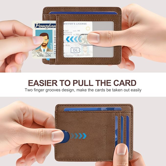 Front Pocket Thin Wallet for Men Women RFID Blocking Credit Card Holder Card Cases Slim Minimalist Wallet with Gift Box Alaska Brown Faux Leather