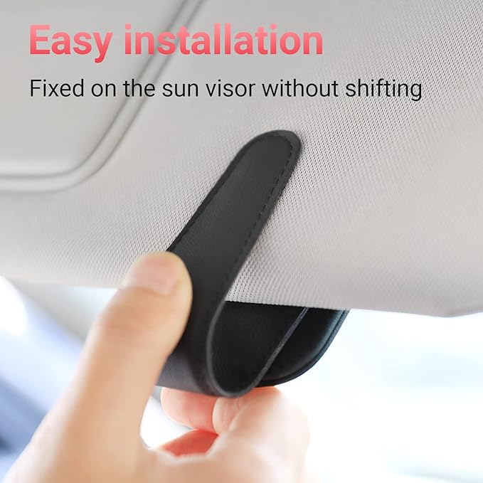 KanSmart Sunglass Holder for Car Sun Visor, Magnetic Sunglasses Clip, Leather Glasses Eyeglass Holder and Ticket Card Clip, Auto Interior Accessories Universal for Car SUV Truck Pickup -Black