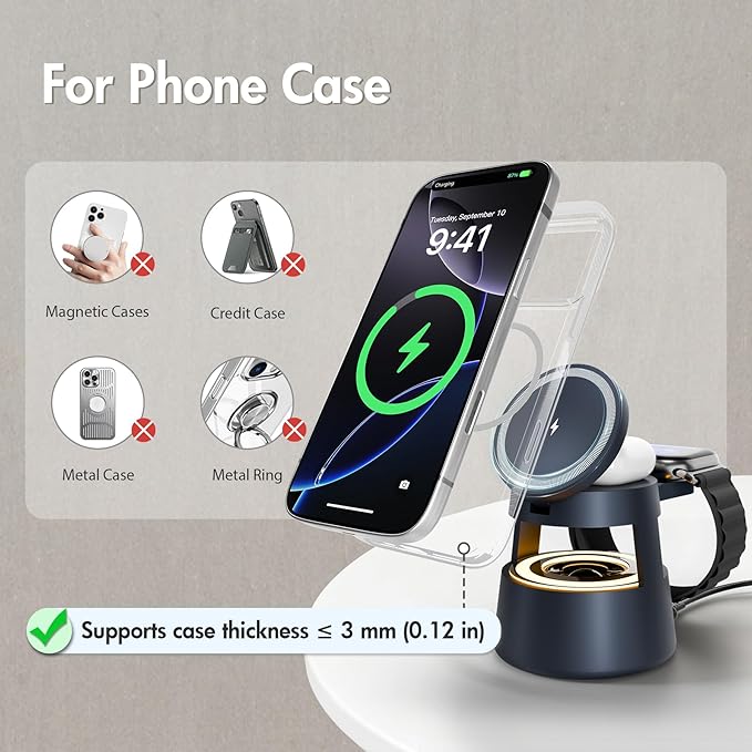 5 in 1 Magnetic Wireless Charger Bluetooth Speakers and Night Light for Apple Mag Safe iPhone 17 16e 16 15 14 13 12 Pro Max iWatch and AirPods Fast Charging Station Gift Ideal for Men Teenage Boys
