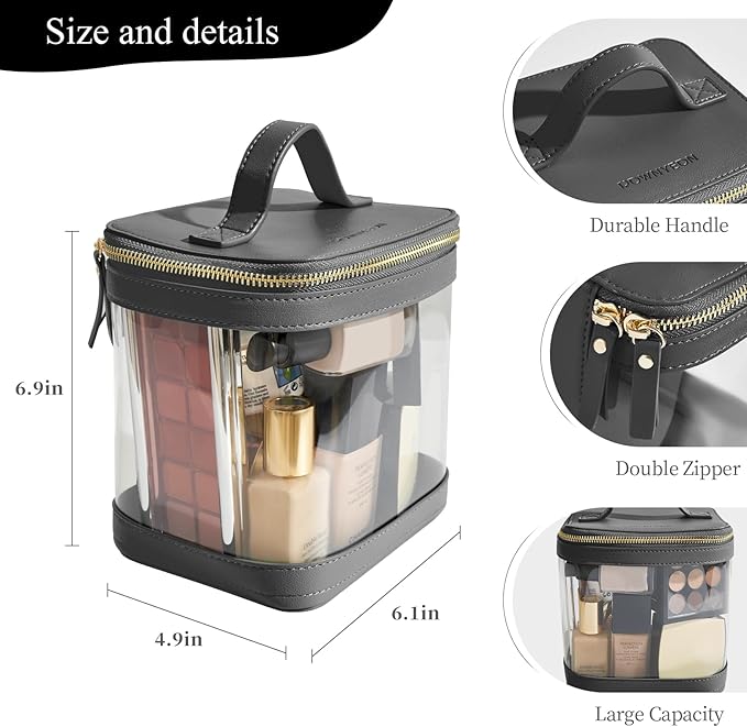 Camdeez ROWNYEON Clear Makeup Case Toiletry Bag Multipurpose Travel Makeup Train Case Portable Cosmetic Organizer Transparent Storage Bag