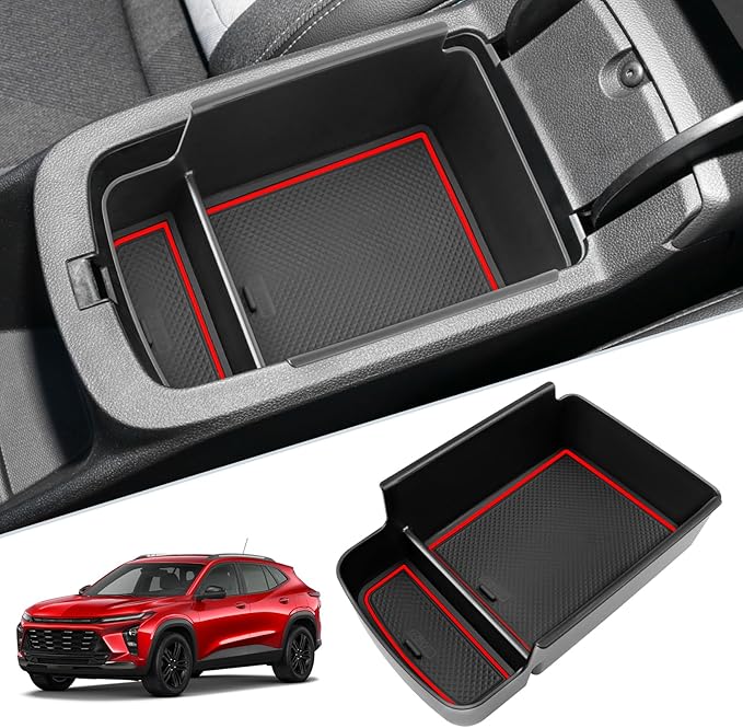 SKTU for 2024 2025 2026 Chevrolet Trax Center Console Organizer 2024 2025 2026 Chevy Trax Console Tray Trax Armrest Storage Box 2024 2025 2026 Chevy Trax Accessories with Sunglasses Holder (Red)