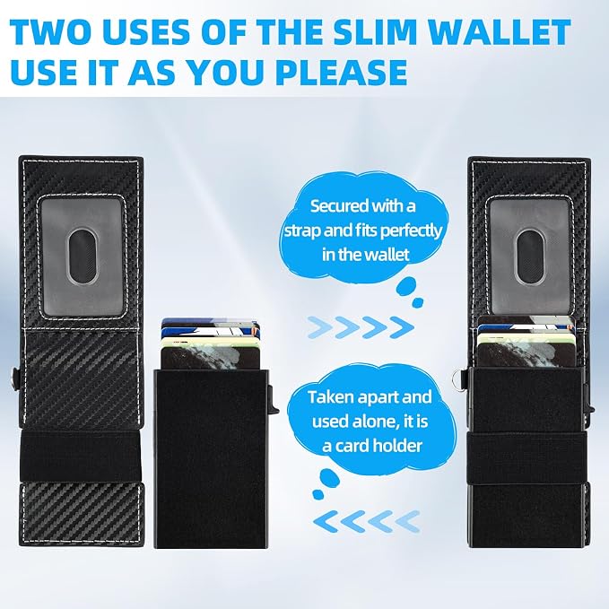 Carbon Fiber Wallet for Men - Slim Bifold RFID Blocking Wallet, Aluminum Credit Card Holder, Money Clip, 10 Card Slots, Gift for Adults