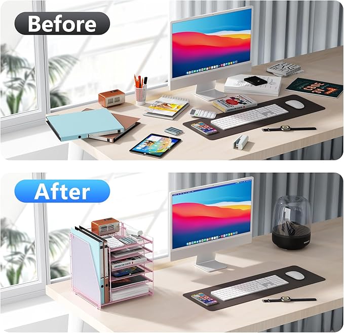 gianotter 6-Tier Paper Organizer With Magazine Holder, Desk Organizers and Accessories, Desk Accessories & Workspace Organizers, File Organizer for Office Supplies Storag (Pink, 6-Tier)