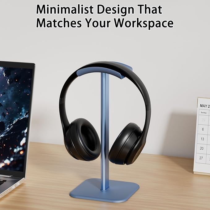 Headphone Stand for Desk - Headset Stand with Aluminum Hanger, Headphone Holder for AirPods Max, Sony, Bose, Beats and More (Blue)
