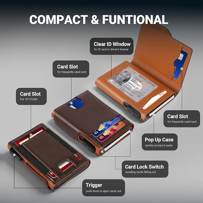 Men's RFID Blocking Metal Credit Card Holder & Wallet, Slim Minimalist Pop-Up Card Tray with ID Window & Expandable Cash Slot, 11-13 Cards, Compact Front Pocket Money Clip for Daily Use & Gifting