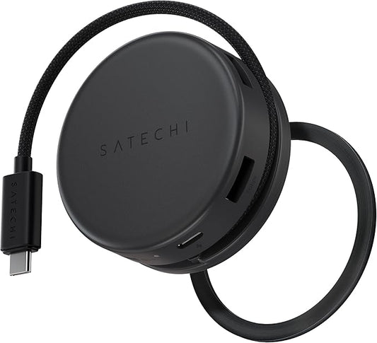 Satechi OntheGo??7-in-1 USB-C Hub, Compact Magnetic Multiport Adapter, 100W PD, HDMI 4K/60Hz, Gigabit Ethernet, 2×USB-A 5Gbps, SD/microSD Reader, Coiled Cable, for Mac & Windows ??Space Black