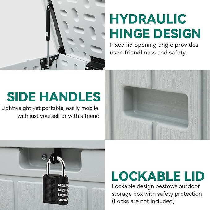 YITAHOME 90 Gallon Double-Wall Deck Box with Side Handles, Outdoor Large Storage for Patio Furniture Cushions, Garden Pool Accessories, Water Resistant & Lockable