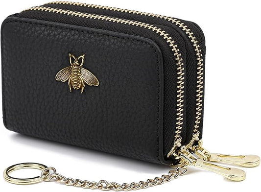 imeetu RFID Credit Card Holder, Small Leather Zipper Card Case Wallet for Women