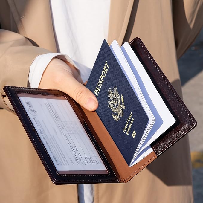 TIGARI Passport Holder for Travel Women Men, Valentines Day Gifts PU Leather Wallet Cover Case Sleeve, Waterproof Protected Document Organizer, Vacation Plane Cruise Travel Essentials
