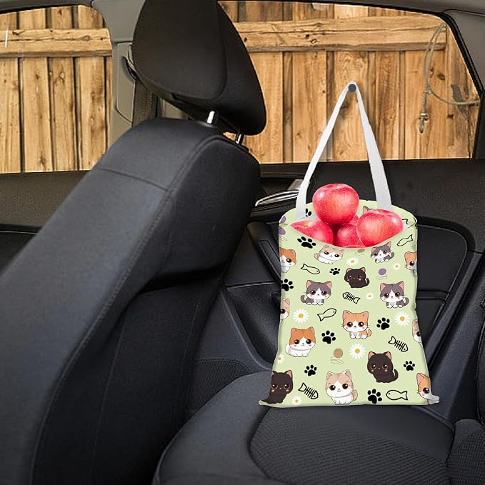 CREATCABIN Cat Car Trash Bag Hanging Car Garbage Bag Back Seat Organizer Trash Can Bin One-Handed Strap Garbage Reusable Waterproof for Car Accessories Vehicle Travelling Camping 11.8x9.84 Inch