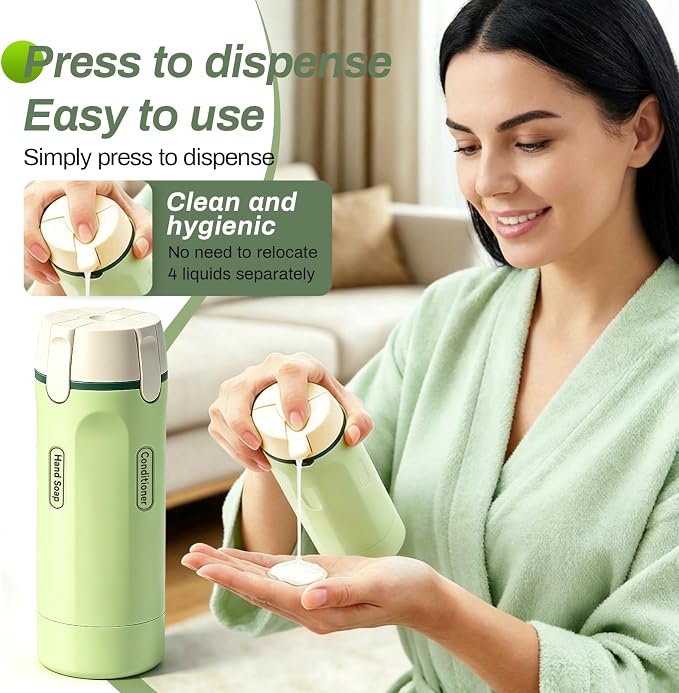 4 in 1 Travel Dispenser Bottle, 4 Pack 30ML Travel Bottles for Toiletries, 4 in 1 Travel Dispenser with Label, Leakproof & TSA Approved Portable Containers for Shampoo Lotion Conditioner Cream