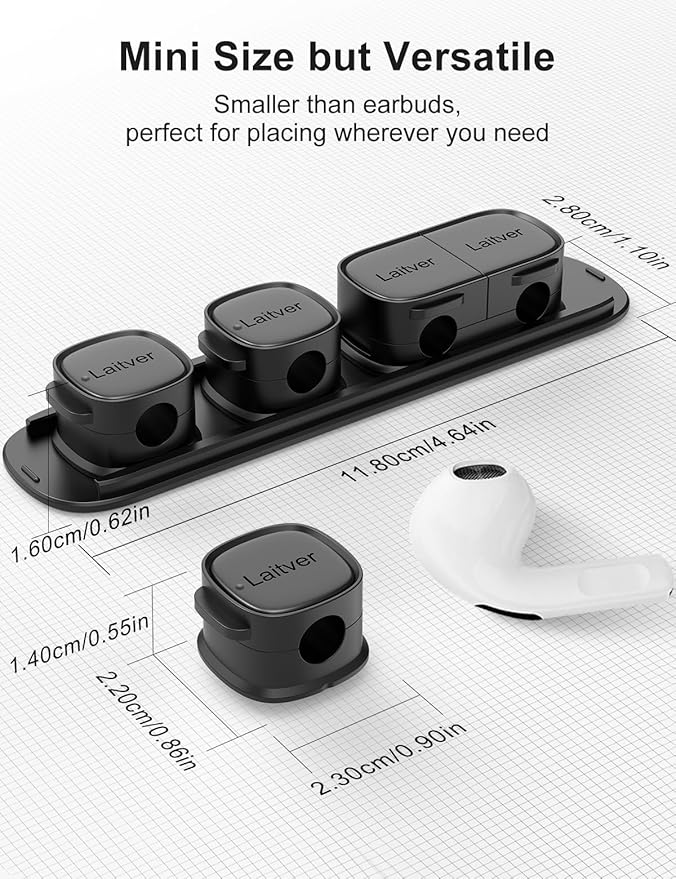 6 Pack Magnetic Cable Clips [1s Open/Lock], Laitver Cord Organizer Holder Strong Adhesive Desk Cable Management- Organize Charging Cords Neatly for Home, Office, Car,Desk, Nightstand-Black