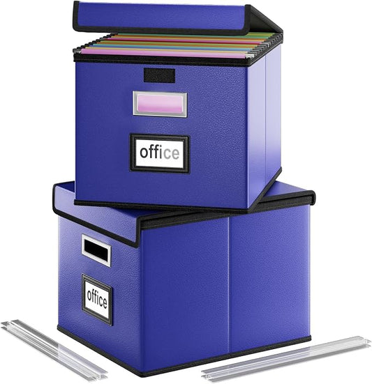 Portable Leather File Organizer Boxes with Lids, Collapsible File Folder Organizer Boxes, Decorative Small Filing File Cabinet for Home/Office, Easily Store Documents/Hanging File Folders