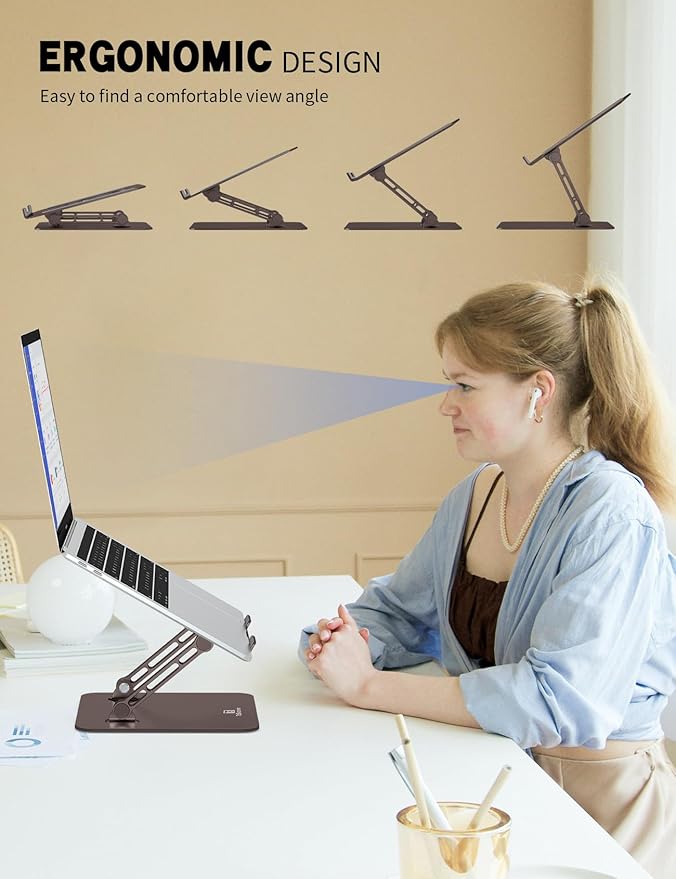 Laptop Stand, Ergonomic Adjustable Computer Stand for Collaborative Work, Foldable and Portable Heat Sink Computer Stands, Fits up to 15.6-inch Laptops (Coffee Brown)