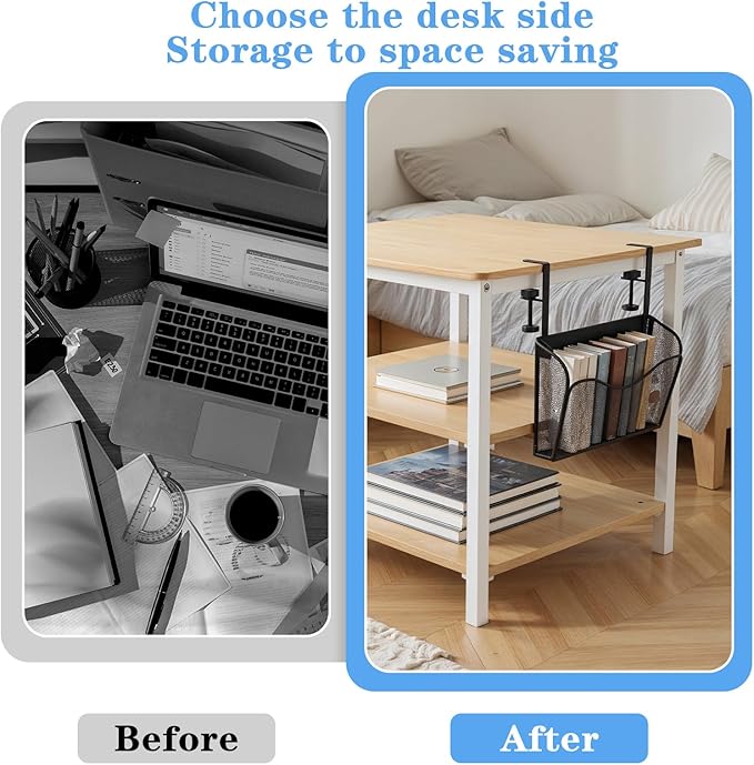 Clamp On Desk Organizer, 2-IN-1 Under Desk Side Organizer Storage, Wall Mounted Mesh File Rack, Hanging Office Organization for Document Magazine Paper School Supplies