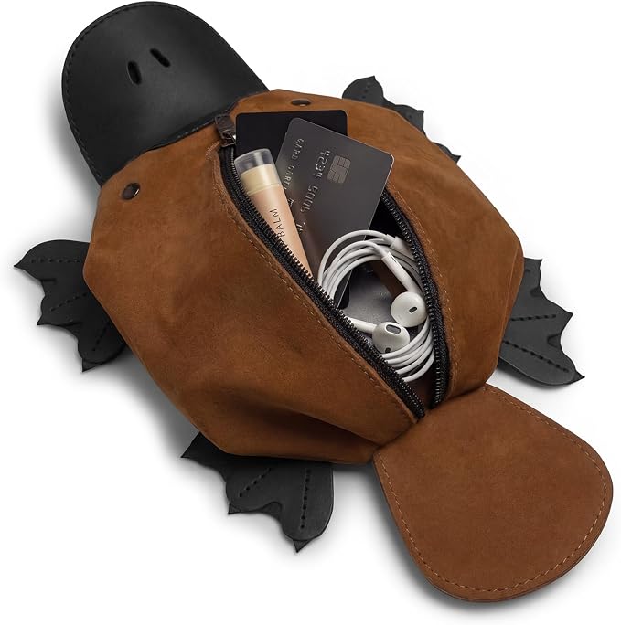 Leather Platypus-Shaped Pouch, Small Coin Organizer, Zippered Cash Holder Wallet for Coins, Change Purse, Money Pouches for Men and Women, Pocket Saving Box, Cable Holder