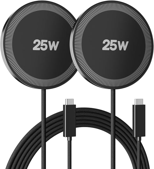 25W Magnetic Wireless Charger: Fast Charging Pad for iPhone 17 16 15 14 13 12 Pro Max, Samsung Galaxy S26 S25, Google Pixel 10, AirPods-Slim Portable for Travel Bedside Office-Black 2 Pack