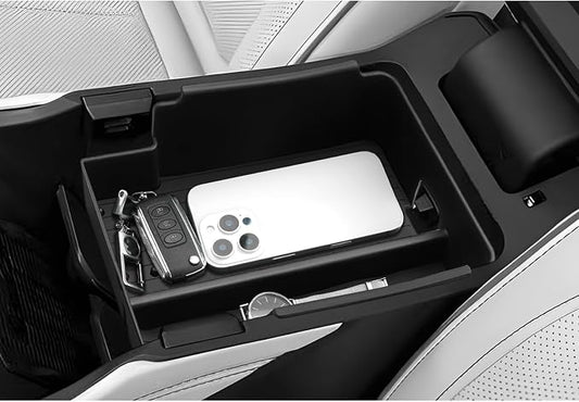 LUWU 2025 Wagoneer S Center Console Organizer for 2025 Wagoneer S Accessories Armrest Console Storage Box Insert Tray ABS Material Black-Trim